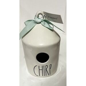 Rae Dunn CHIRP Ivory Round BirdHouse With Light Blue Bow